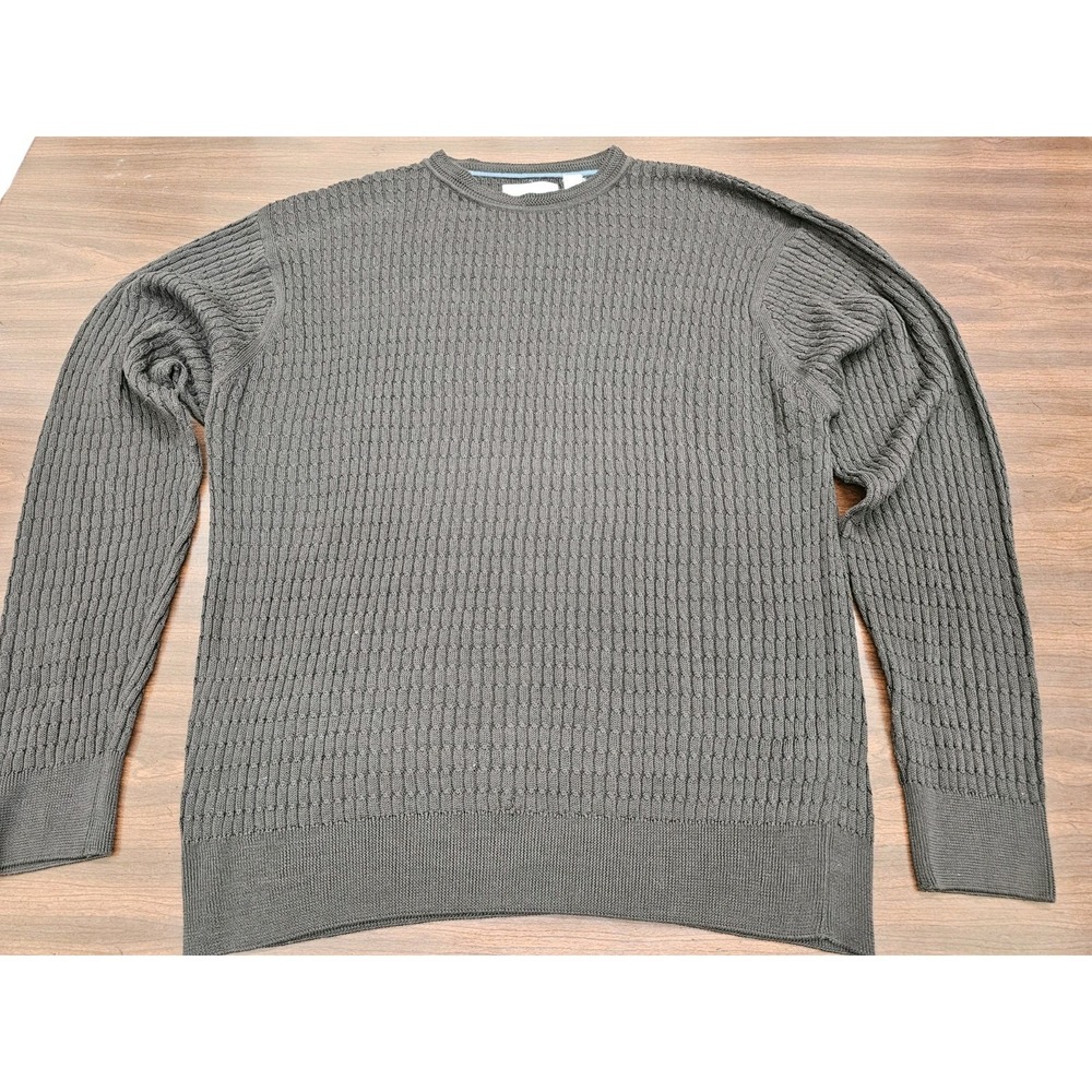 Alex Cannon Mens XL Brown Cotton Waffle Knit Crew Neck Sweater Pullover